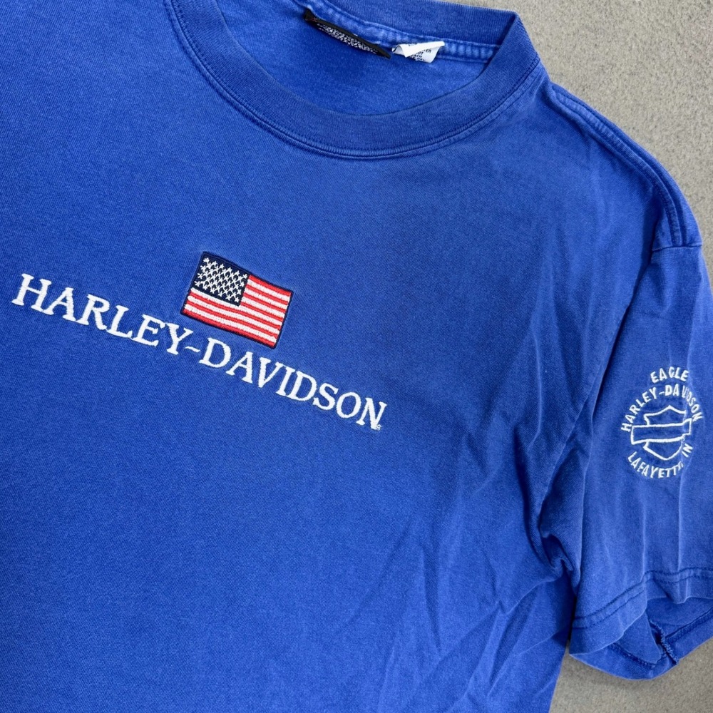 Eagle Harley-Davidson Shirt Men L Blue Lafayette Indiana Embroidered US Flag